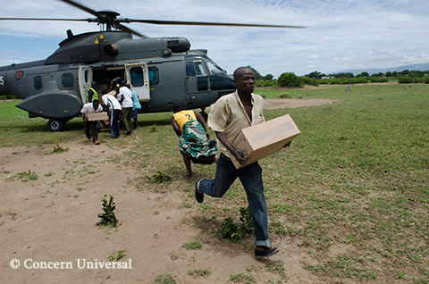 Irish Aid supplies are delivered by Concern Universal to those affected by severe flooding in Malawi.