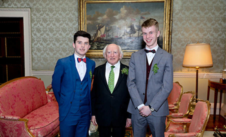 President Michael D Higgins with Jack O'Connor and Diarmuid Curtin in Áras an Uachtaráin on St Patrick's day