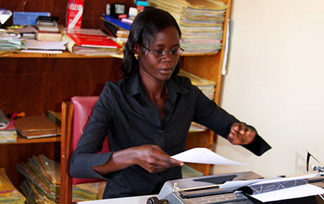 Strengthening vital institutions is a priority for Irish Aid:  Legal clerk Molly Adong prepares for a session at Pader court in Northern Uganda Photo: Richard More O’Ferrall