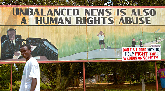 A billboard in Liberia advocating freedom for the press. Photo by Panos
