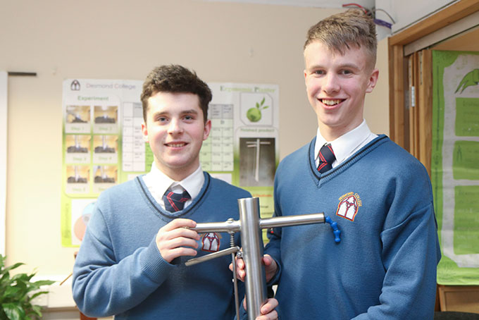 Winners of the Science for Development Award 2017, Diarmuid Curtin and Jack O'Connor, Desmond College, Newcastle West, Limerick with their Ergonomic Planter (Credit: SHA)